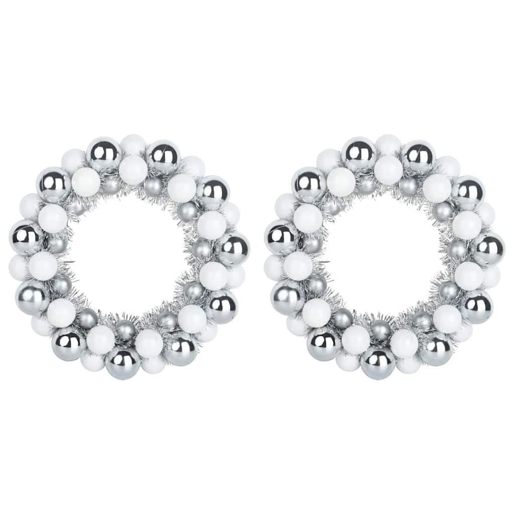 Christmas Ball Wreathes 2 pcs White and Silver 33 x 33 x 7 cm
