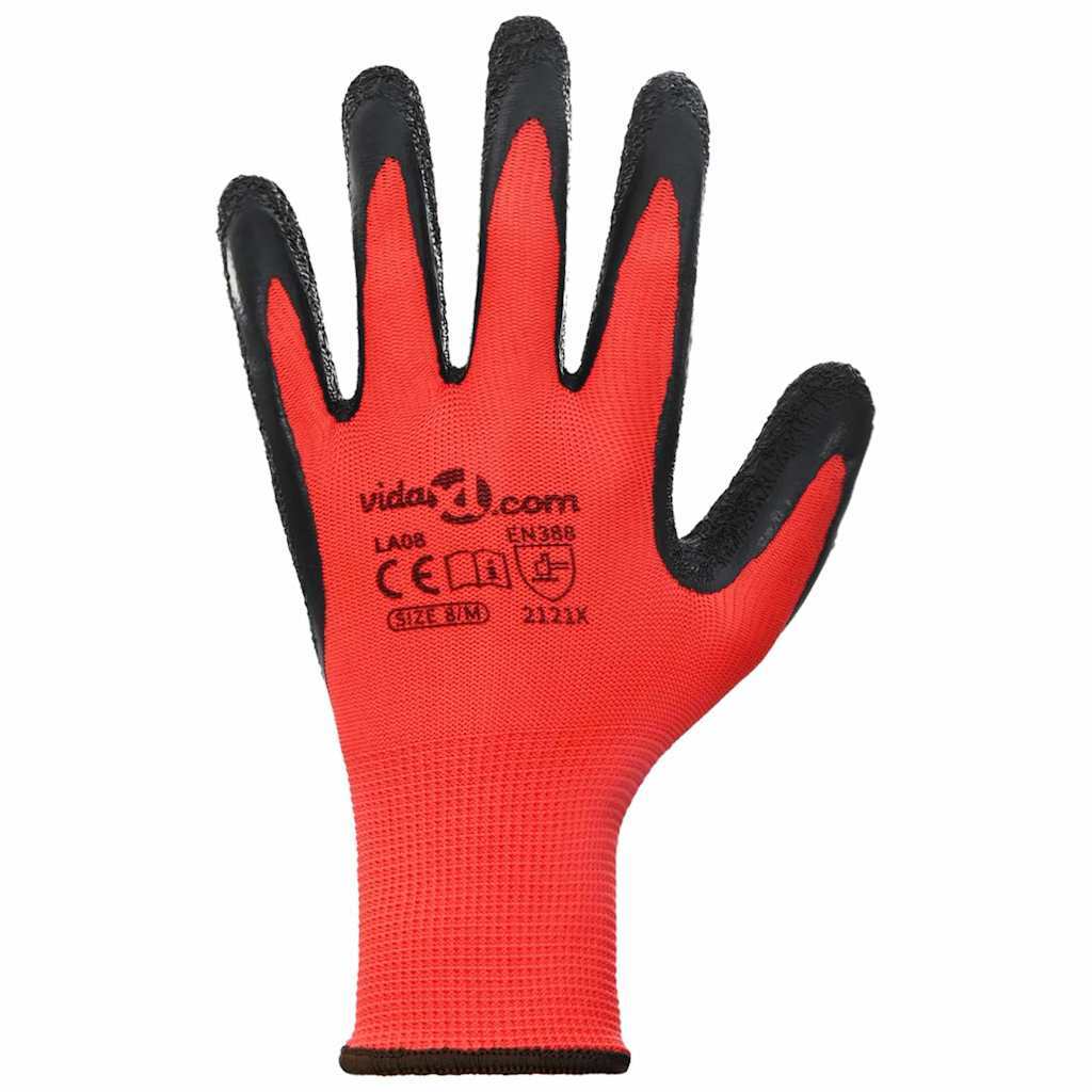 Work Gloves 24 pcs Red and Black 8 / M Latex Coating