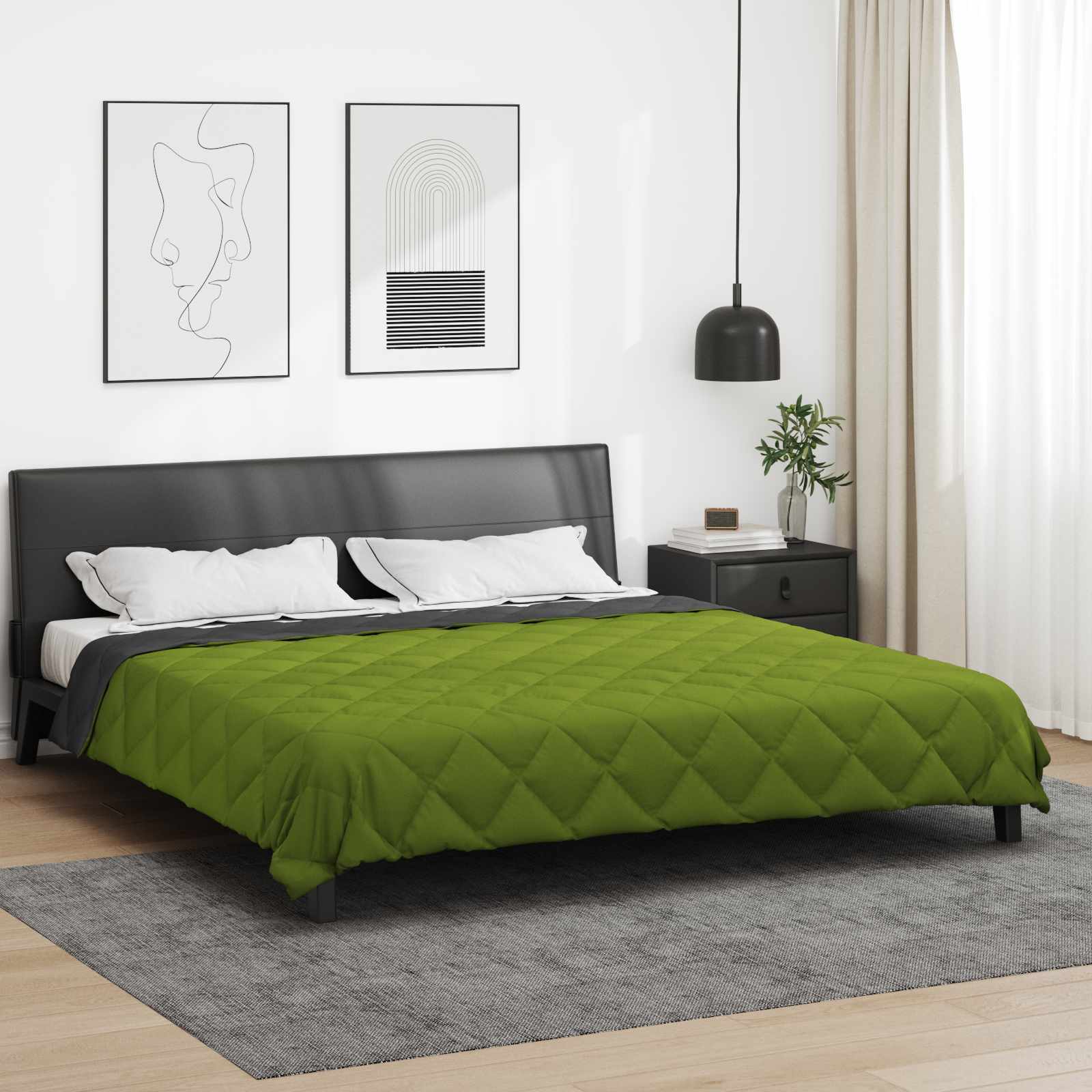 Full Year Duvet Green and Anthracite 220 x 200 cm Microfiber