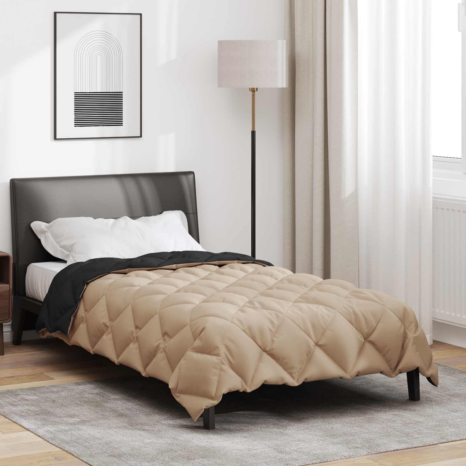 Winter Duvet Black and Taupe 200 x 155 cm Microfiber
