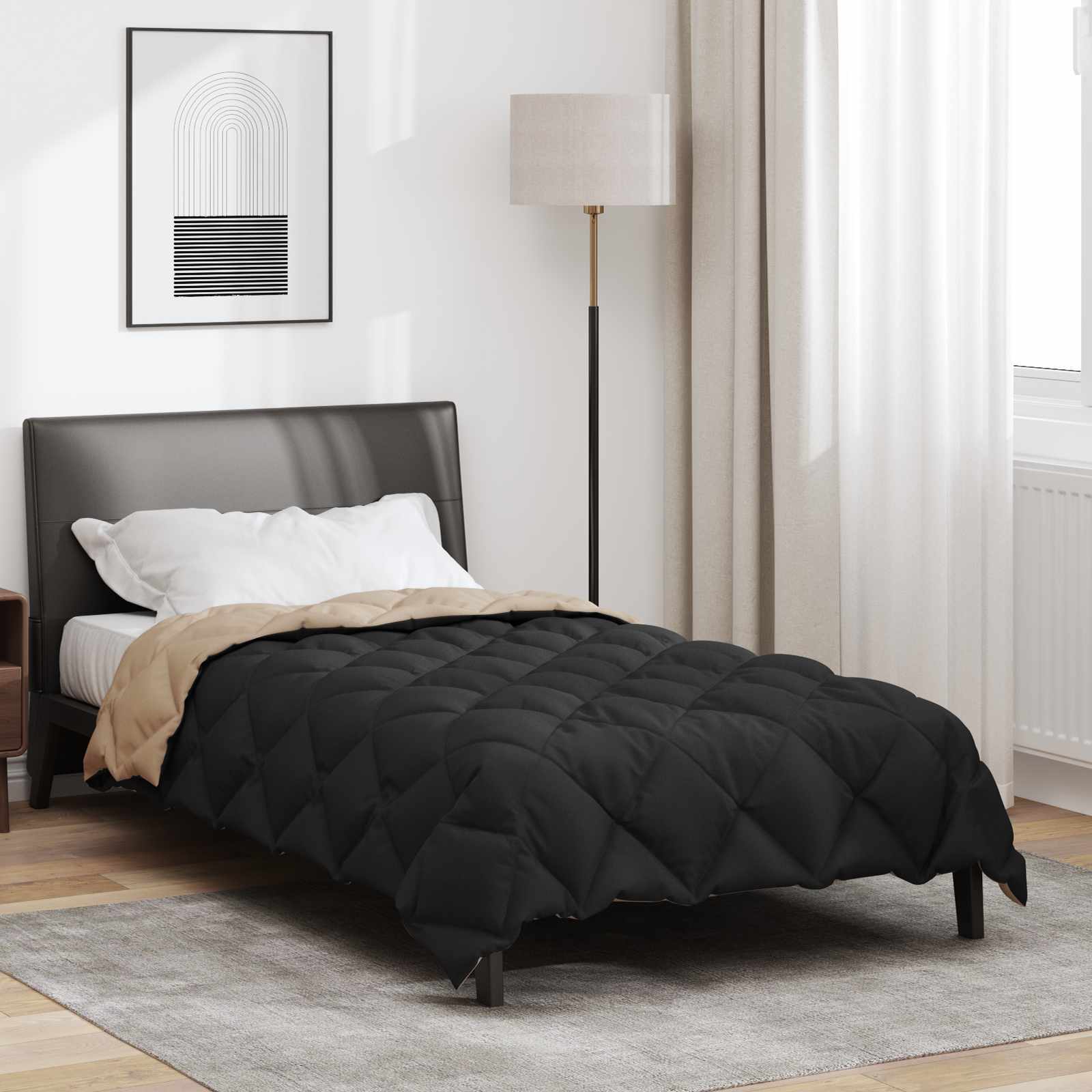 Winter Duvet Black and Taupe 220 x 135 cm Microfiber