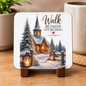 Inspirational Religious Hardboard Coaster "Walk By Faith Not By Sight" Graphic 9cm x 9cm Square Drinks Coaster “Snowy Winter Church Village with Illuminated Lanterns Novelty Mat | Christian Glossy Gift | Fast Dispatch by UK Seller (C3051)