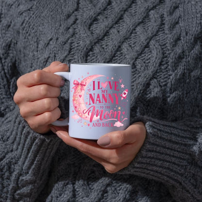 Cute Mug "I Love My Nanny to the Moon and Back" Pink Moon & Stars Ceramic Coffee Cup 350ml, Heartwarming Nan Grandma Grandmother Gift from Granddaughter Grandson, Birthday Christmas Mothers Day Stocking Filler | Fast Dispatch by UK Seller (M1129)