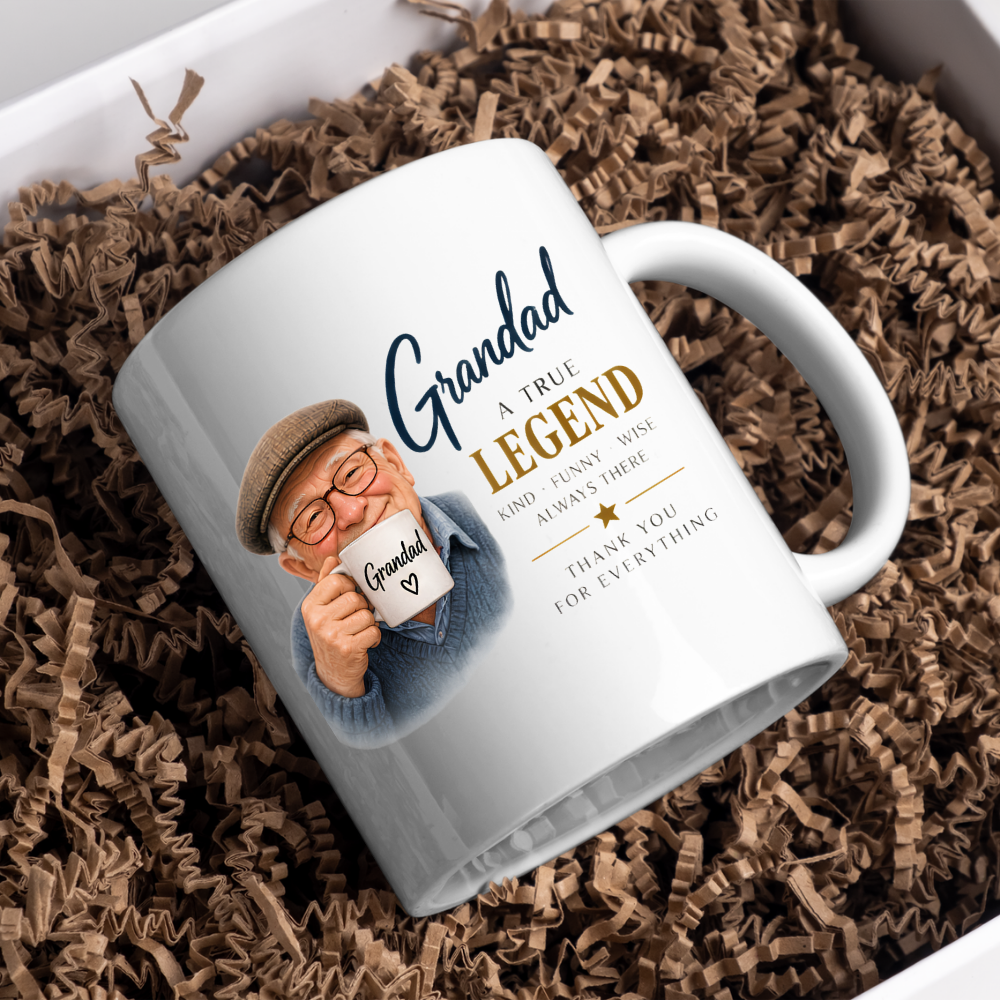 Family Mug "Grandad A TRUE LEGEND" Sweet Grandpa 325ml Ceramic Coffee Mug Heartwarming Grandad Tea Cup with Flat Cap Grandpa & Mini Mug Graphic Gift | Available in Multicolours | Fast Dispatch by UK Seller (M3015)
