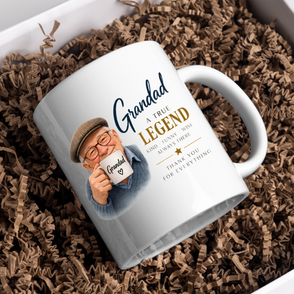 Family Mug "Grandad A TRUE LEGEND" Sweet Grandpa 325ml Ceramic Coffee Mug Heartwarming Grandad Tea Cup with Flat Cap Grandpa & Mini Mug Graphic Gift | Available in Multicolours | Fast Dispatch by UK Seller (M3015)