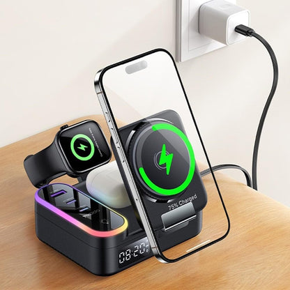 8-in-1 Magnetic Wireless Charging Station | Fast Charger with Digital Clock & RGB Light