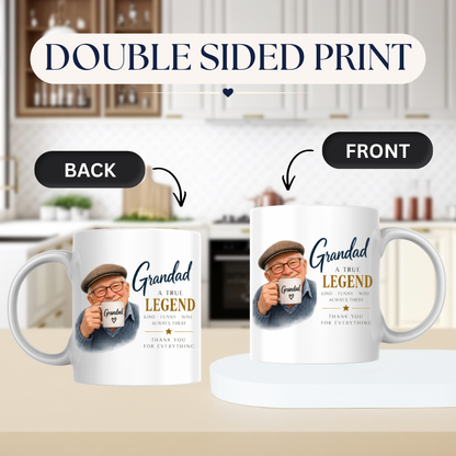 Family Mug "Grandad A TRUE LEGEND" Sweet Grandpa 325ml Ceramic Coffee Mug Heartwarming Grandad Tea Cup with Flat Cap Grandpa & Mini Mug Graphic Gift | Available in Multicolours | Fast Dispatch by UK Seller (M3015)