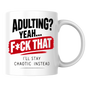 Sarcastic Mug "ADULTING? YEAH... F*Ck That I'Ll Stay Chaotic Instead" Funny Typography 325ml Ceramic Coffee Mug – Novelty Work Humor Tea Cup With Red Banner Graphic Gift | Available in Multicolours | Fast Dispatch by UK Seller (M3064)