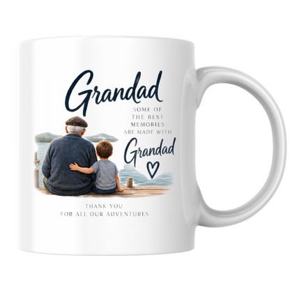 Family Mug "Grandad SOME OF THE BEST MEMORIES ARE MADE WITH" Sentimental Grandpa 325ml Ceramic Coffee Mug – Heartwarming Grandad Tea Cup with Grandfather & Grandchild Lake Scene Graphic Gift | Available in Multicolours | Fast Dispatch by UK Seller (M3016)