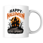 Halloween Mug "HAPPY HALLOWEEN Stay Spooky" Haunted House 325ml Ceramic Coffee Mug – Atmospheric Autumn Tea Cup with Full Moon & Bats Graphic Gift | Available in Multicolours | Fast Dispatch by UK Seller (M3072)