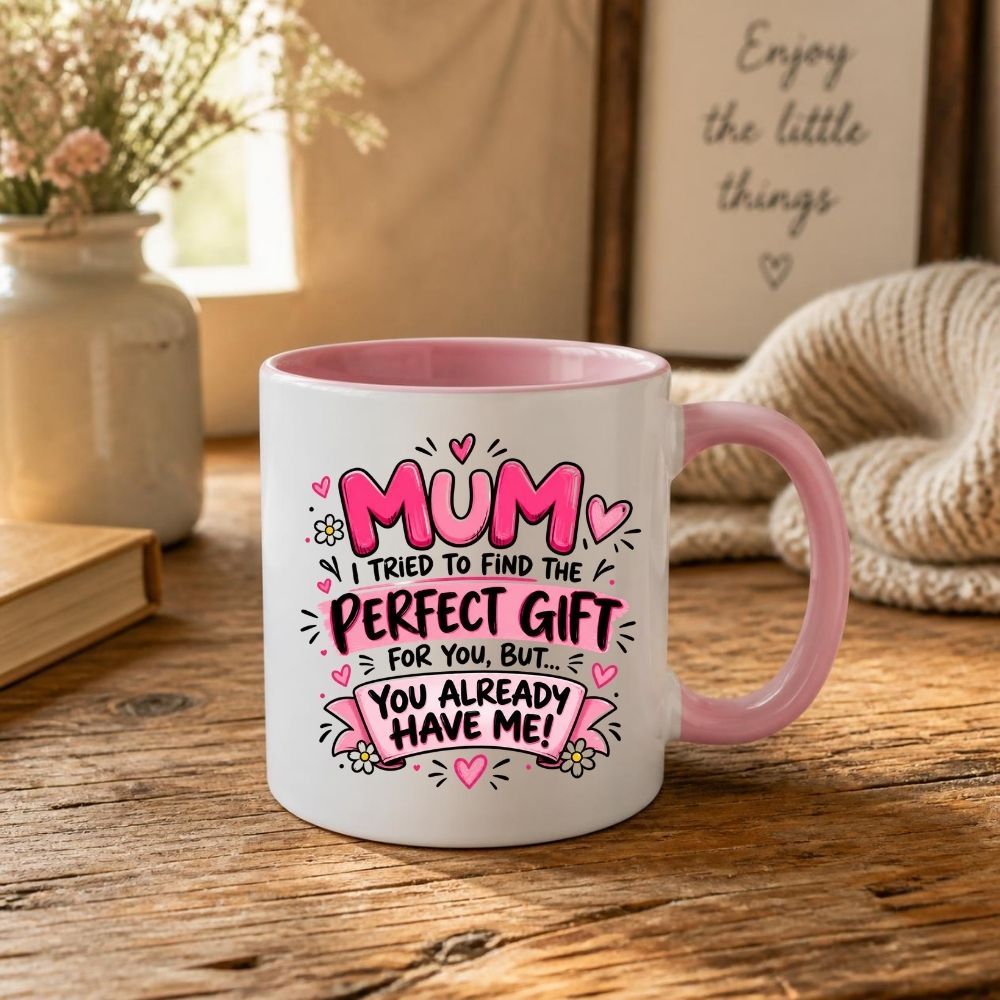 Funny Mug "Mum I Tried To Find The Perfect Gift For You But You Already Have Me" Pink Ceramic Coffee Cup 350ml, Cheeky Mothers Day Gift from Daughter Son, Birthday Christmas Secret Santa Stocking Filler, Mum Humour | Fast Dispatch by UK Seller (M1070)