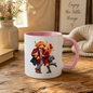 Romantic Mug "Red Roses Highland Cow Couple" 325ml Ceramic Mug – Romantic Highland Cow Couple in Red Coat, Bow & Suit Holding Red Roses Designer Bag Anniversary Valentines Gift For Couples | Available in Multicolours | Fast Dispatch by UK Seller (M3263)