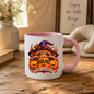 Halloween Mug "Peeking Witch Happy Halloween Banner Highland Co." Peeking Witch Highland Cow 325ml Ceramic Coffee Mug – Cute Halloween Pumpkin Tea Cup With Striped Witch Hat Graphic Gift | Available in Multicolours | Fast Dispatch by UK Seller (M3180)