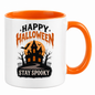 Halloween Mug "Happy Halloween Stay Spooky Haunted House" Happy Halloween Stay Spooky Haunted House 325ml Ceramic Coffee Mug– Funny Halloween Autumn Tea Cup With Haunted Castle Full Moon Bats Typography Graphic Gift | Fast Dispatch by UK Seller (M3209)