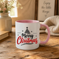 Minimalist Christmas Tree Mug "Merry Christmas" Merry Christmas 325ml Ceramic Coffee Mug – Minimalist Typography Slogan with Black Abstract Christmas Tree, Star Topper & Sparkling Stars | Holiday Gift | Fast Dispatch by UK Seller (M3432)