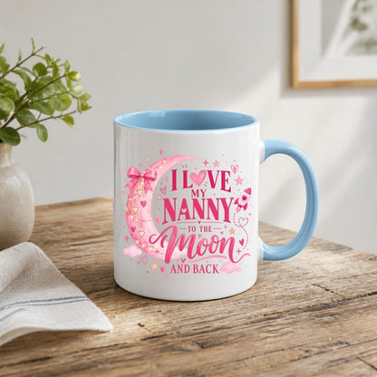 Cute Mug "I Love My Nanny to the Moon and Back" Pink Moon & Stars Ceramic Coffee Cup 350ml, Heartwarming Nan Grandma Grandmother Gift from Granddaughter Grandson, Birthday Christmas Mothers Day Stocking Filler | Fast Dispatch by UK Seller (M1129)