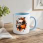 Halloween Mug "Floral Skull & Orange Pumpkin" Floral Skull and Orange Pumpkin 325ml Ceramic Coffee Mug – Gothic Halloween Autumn Tea Cup With Detailed Human Skull Roses Spider Graphic Gift | Available in Multicolours | Fast Dispatch by UK Seller (M3226)