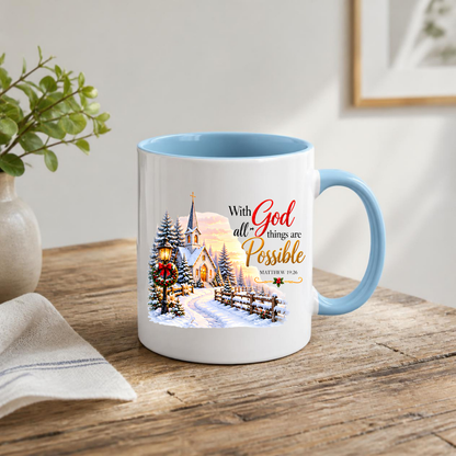Religious Christmas Mug "With God All Things Are Possible" With God All Things Are Possible 325ml Ceramic Coffee Mug – Christian Winter Church Scripture Mug with Matthew 19:26 | Religious Holiday Gift | Fast Dispatch by UK Seller (M3341)