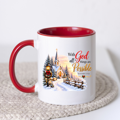 Religious Christmas Mug "With God All Things Are Possible" With God All Things Are Possible 325ml Ceramic Coffee Mug – Christian Winter Church Scripture Mug with Matthew 19:26 | Religious Holiday Gift | Fast Dispatch by UK Seller (M3341)