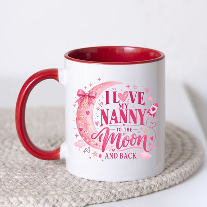 Cute Mug "I Love My Nanny to the Moon and Back" Pink Moon & Stars Ceramic Coffee Cup 350ml, Heartwarming Nan Grandma Grandmother Gift from Granddaughter Grandson, Birthday Christmas Mothers Day Stocking Filler | Fast Dispatch by UK Seller (M1129)