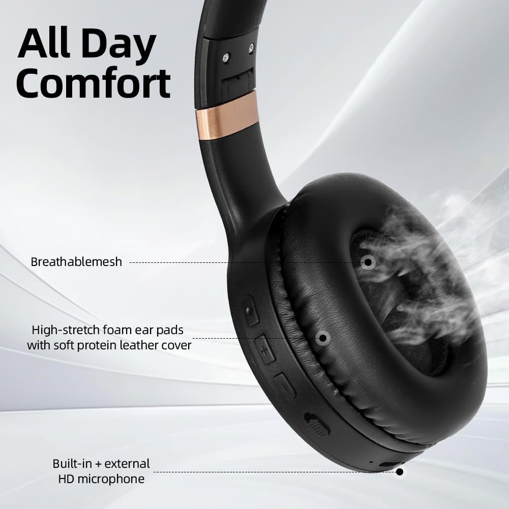 ANC Active Noise Cancelling Wireless Headphones Bluetooth 5.4 Foldable Over-Ear Headset | Low Latency Gaming Headphones with 3D Ergonomic Fit