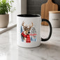 Uplifting Mug "Stay Positive Be Merry and Make it a Brighter Year" Reindeer 325ml Ceramic Coffee Mug Cozy Winter Holiday Tea Cup with Red Snowflake Scarf & Pine Forest Gift | Available in Multicolours | Fast Dispatch by UK Seller (M1259)