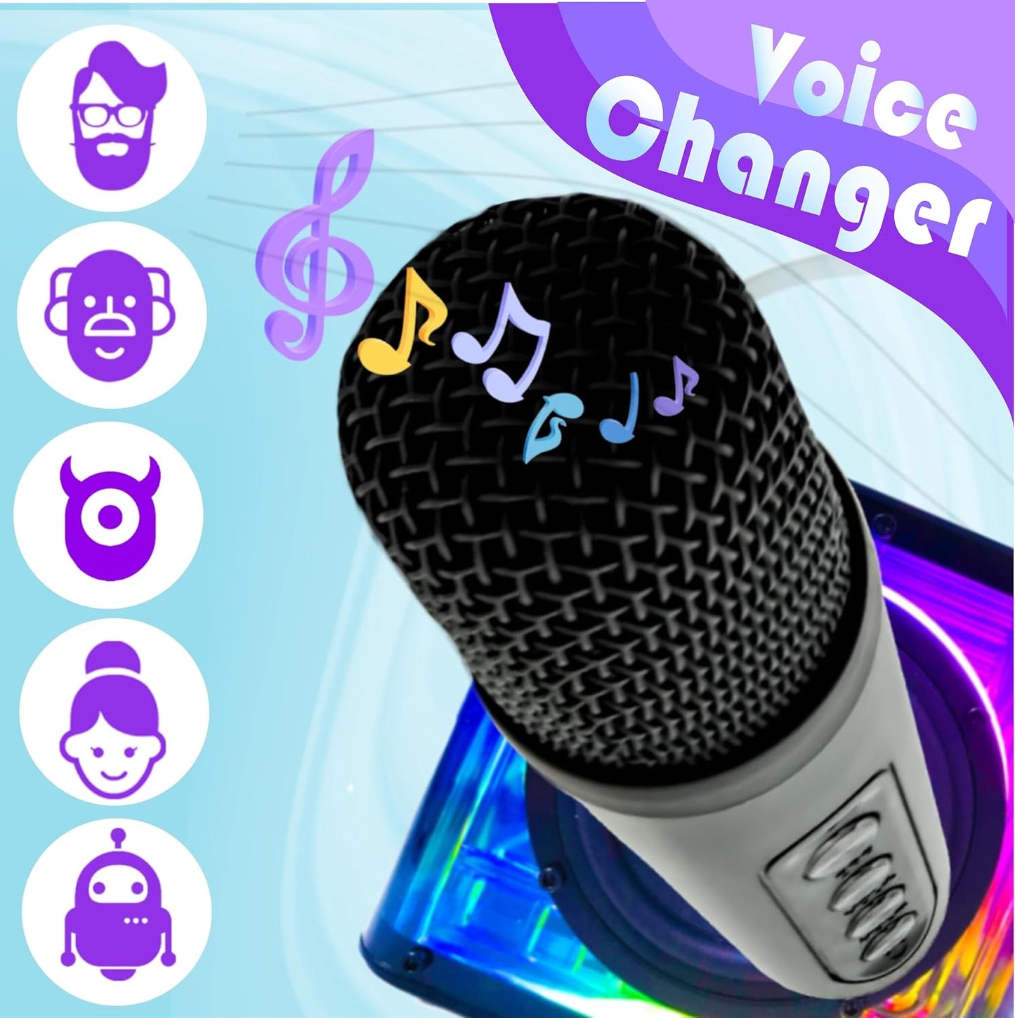 HAVIT Portable Dual Wireless Microphone Karaoke Speaker with RGB Multi-Color Gradient Lights | Cyberpunk Mecha Bluetooth PA Party Speaker with 2 Mics