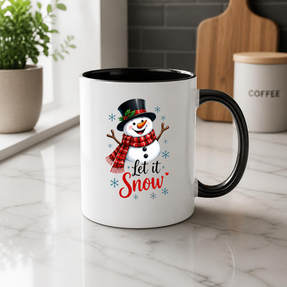 Festive Mug "Let It Snow" Snowman Ceramic Coffee Mug – Cute Winter Holiday Tea Cup with Scarf & Snowflake Decor Gift 350ml | Available in Multicolours | Fast Dispatch by UK Seller (M1231)