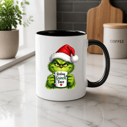 Sarcastic Grinch Face Ceramic Mug – Funny Holiday Grumpy Character (325ml) | Available in Multicolours | Fast Dispatch by UK Seller (M1238)