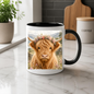 Novelty Mug Fluffy Highland Cow Coffee Mug with Floral Crown - Cute Farmhouse Animal Ceramic Tea Cup for Rustic Kitchen Decor & Nature Lovers | Available in Multicolours | Fast Dispatch by UK Seller (M1202)