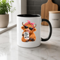 Sassy Mug Highland Cow "More Coffee Less Moo-dle" Ceramic Coffee Mug - Funny Farm Animal with Pink Headband & Sunglasses Tea Cup Gift 350ml | Available in Multicolours | Fast Dispatch by UK Seller (M1222)