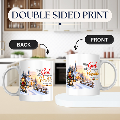 Religious Christmas Mug "With God All Things Are Possible" With God All Things Are Possible 325ml Ceramic Coffee Mug – Christian Winter Church Scripture Mug with Matthew 19:26 | Religious Holiday Gift | Fast Dispatch by UK Seller (M3341)