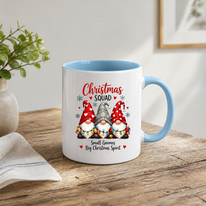 Festive Mug "Christmas Squad" Trio Gnomes 325ml Ceramic Coffee Mug – Cute Winter Holiday Tea Cup with String Lights & Hearts Gift | Available in Multicolours | Fast Dispatch by UK Seller (M1256)