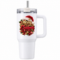 Festive Christmas Travel Tumbler "Merry Christmas" Graphic 40oz Stainless Steel Insulated Travel Mug with Handle & Straw – Santa Hat, Wreath, Red Bow & Jingle Bells Holiday Gift | Fast Dispatch by UK Seller (T3068)