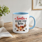 Festive Mug "Santa Please Stop Here" Reindeer Peeking 325ml Ceramic Coffee Mug Cute Winter Holiday Tea Cup with Red Nose, Snowflakes & Hearts Gift | Available in Multicolours | Fast Dispatch by UK Seller (M1274)