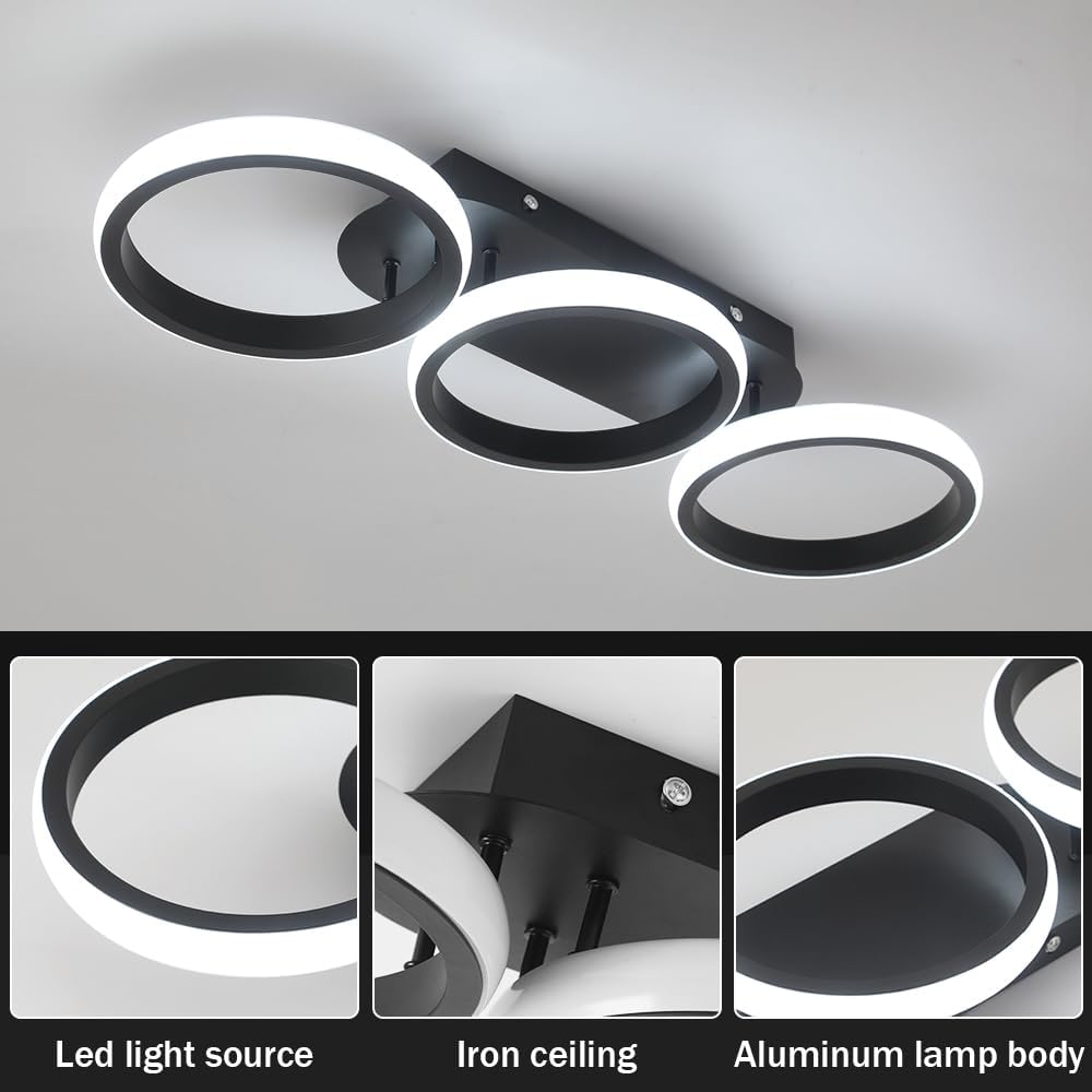 Modern LED Ceiling Light 30W Cool White, 3-Ring Flush Mount Ceiling Lamp, Contemporary Indoor Lighting Fixture for Bedroom, Living Room, Kitchen, Dining Room, Hallway