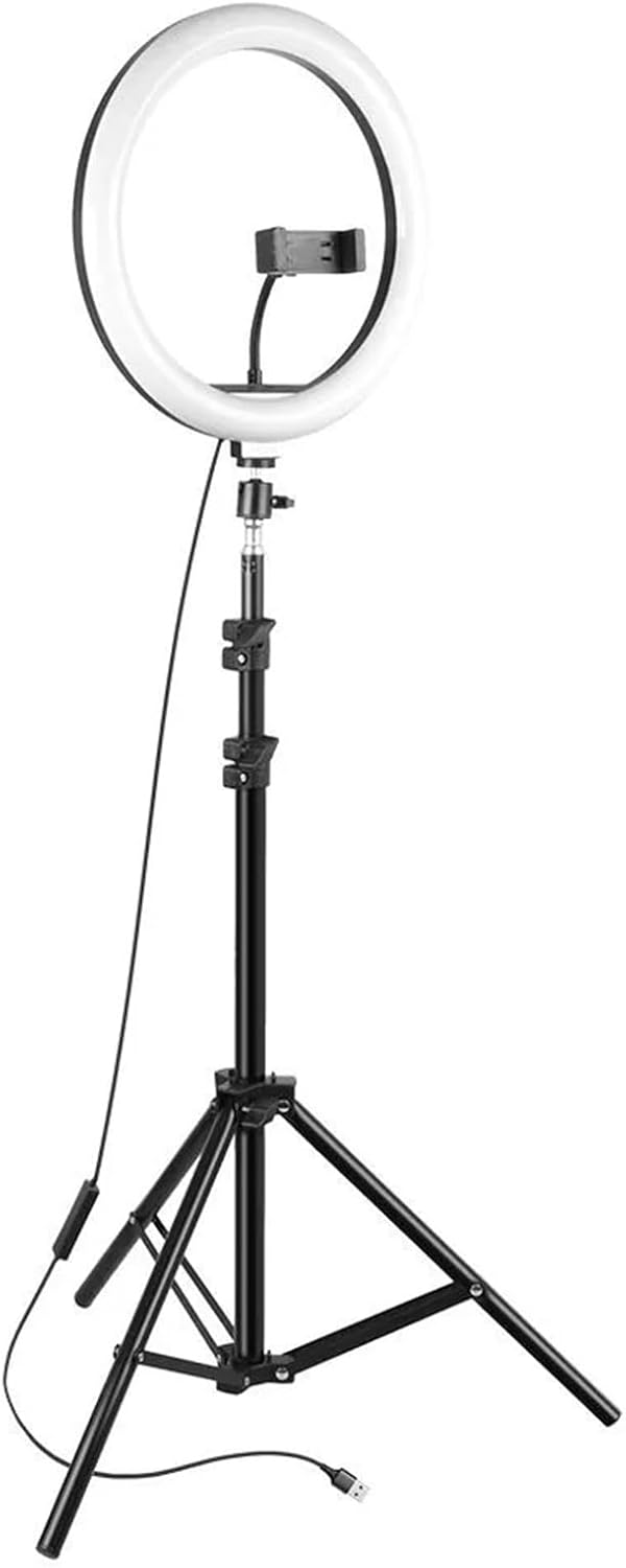 Ring Light with Tripod Stand & Phone Holder Tall 2m, 12 inch LED Ringlight Selfie Cicle Light Desk with Phone Clip for Camera, Video, Makeup, YouTube, TikTok