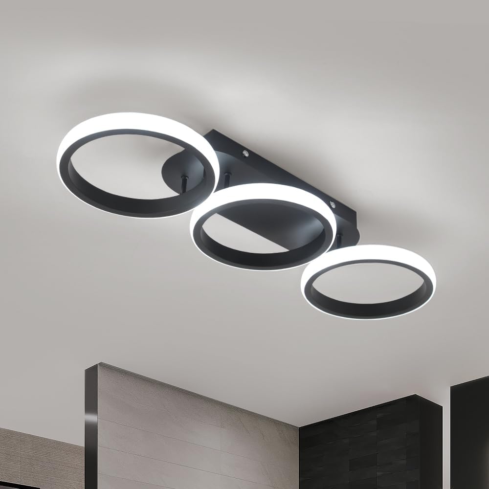 Modern LED Ceiling Light 30W Cool White, 3-Ring Flush Mount Ceiling Lamp, Contemporary Indoor Lighting Fixture for Bedroom, Living Room, Kitchen, Dining Room, Hallway