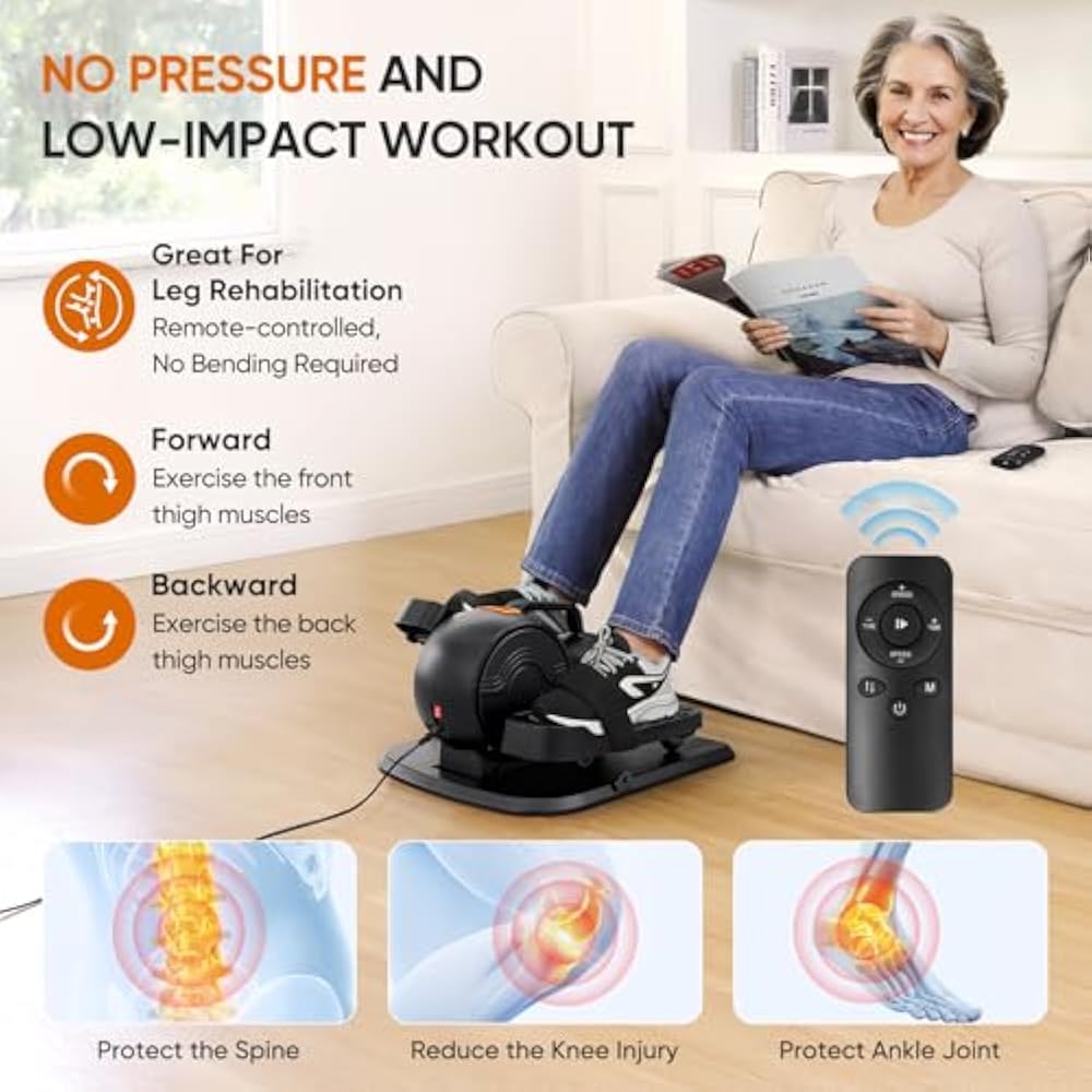 Under Desk Elliptical Machine, 3-in-1 Electric Leg Exerciser As Seen On TV, 16 Adjustable Speed & Resistance, Seated Pedal Exerciser for Seniors with Remote, Fully Assembled