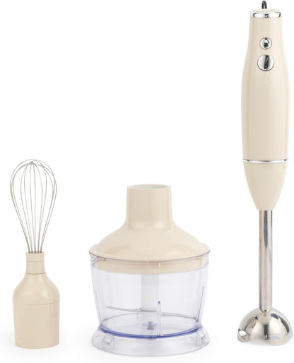 Salter Retro 3-in-1 Blender Set – 600W Powerful Motor, 2 Speed Settings, Stainless Steel Whisk & Blades, 500ml Food Chopper Bowl, Multifunctional Hand Blender for Whisking, Blending & Chopping, Cream