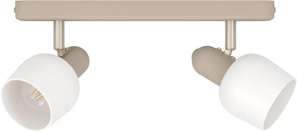 Eglo Ceiling Spotlight Corato 173, lamp with 2 Adjustable Spots, Metal Light in Sand and Silver, White Glass, E14 Socket