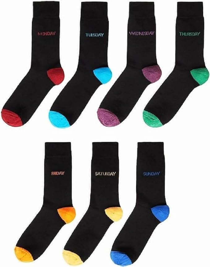 7 Pairs Weekday Socks – Cotton Rich Day of the Week Set – Smart Casual Wear UK Shoe Size 6–11