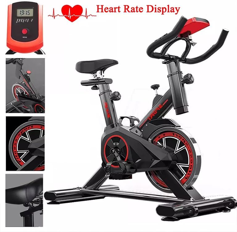 Indoor Exercise Bike with Heart Rate Monitor & LED Display, Silent 5-Groove Belt Drive, Adjustable Seat & Handlebar, 300 lb Capacity, Smooth Stationary Bike for Home Cardio Training