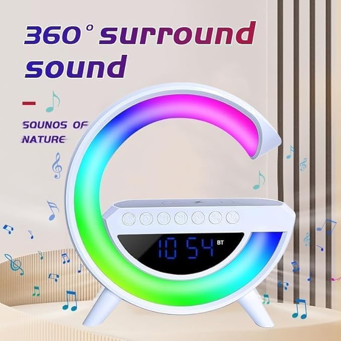 Atmosphere Lamp with 15W Wireless Charger Led Alarm Clock Dimmable Ambient Light Smart Table Lamp with Bluetooth Speaker Dazzling Running Lights 13 Modes Lights for Adults Kids Office Bedroom