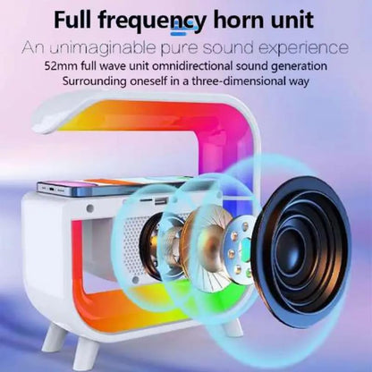 A3 Multifunctional G-Shape LED Wireless Charging Speaker & Smart Alarm Clock (15W Max)