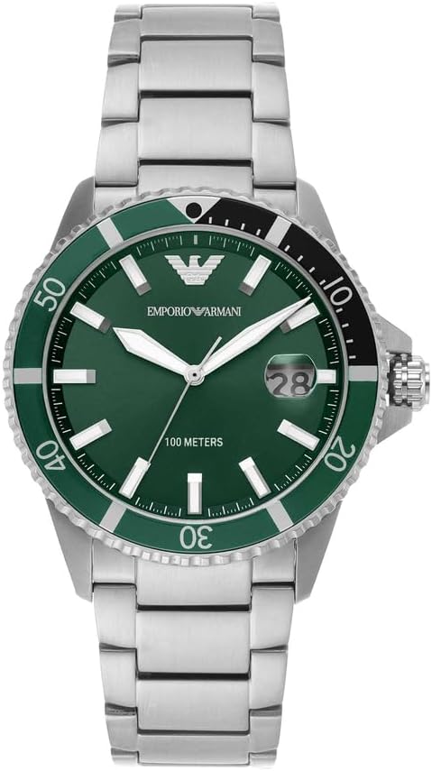 Emporio Armani Watch for Men, Quartz Three Hand Date Movement and 42mm Case Size with Stainless Steel Strap