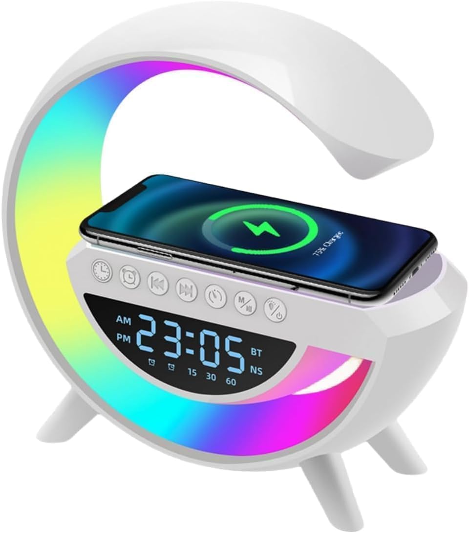 Atmosphere Lamp with 15W Wireless Charger Led Alarm Clock Dimmable Ambient Light Smart Table Lamp with Bluetooth Speaker Dazzling Running Lights 13 Modes Lights for Adults Kids Office Bedroom