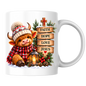 Religious Christmas Mug "Faith Hope Love Jesus" Highland Cow Faith Hope Love Jesus 325ml Ceramic Coffee Mug – Cute Highland Cow Winter Hat Mug with Wooden Signs, Lantern & Pinecones | Christian Holiday Gift | Fast Dispatch by UK Seller (M3356)