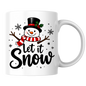 Snowman Christmas Mug "Let It Snow" Let It Snow 325ml Ceramic Coffee Mug – Cute Smiling Snowman with Top Hat, Red Striped Scarf & Flurry Snowflakes | Winter Holiday Gift | Fast Dispatch by UK Seller (M3433)
