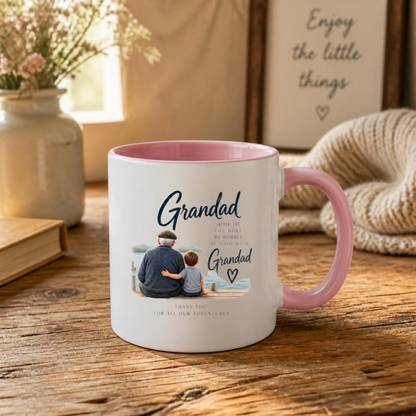Family Mug "Grandad SOME OF THE BEST MEMORIES ARE MADE WITH" Sentimental Grandpa 325ml Ceramic Coffee Mug – Heartwarming Grandad Tea Cup with Grandfather & Grandchild Lake Scene Graphic Gift | Available in Multicolours | Fast Dispatch by UK Seller (M3016)